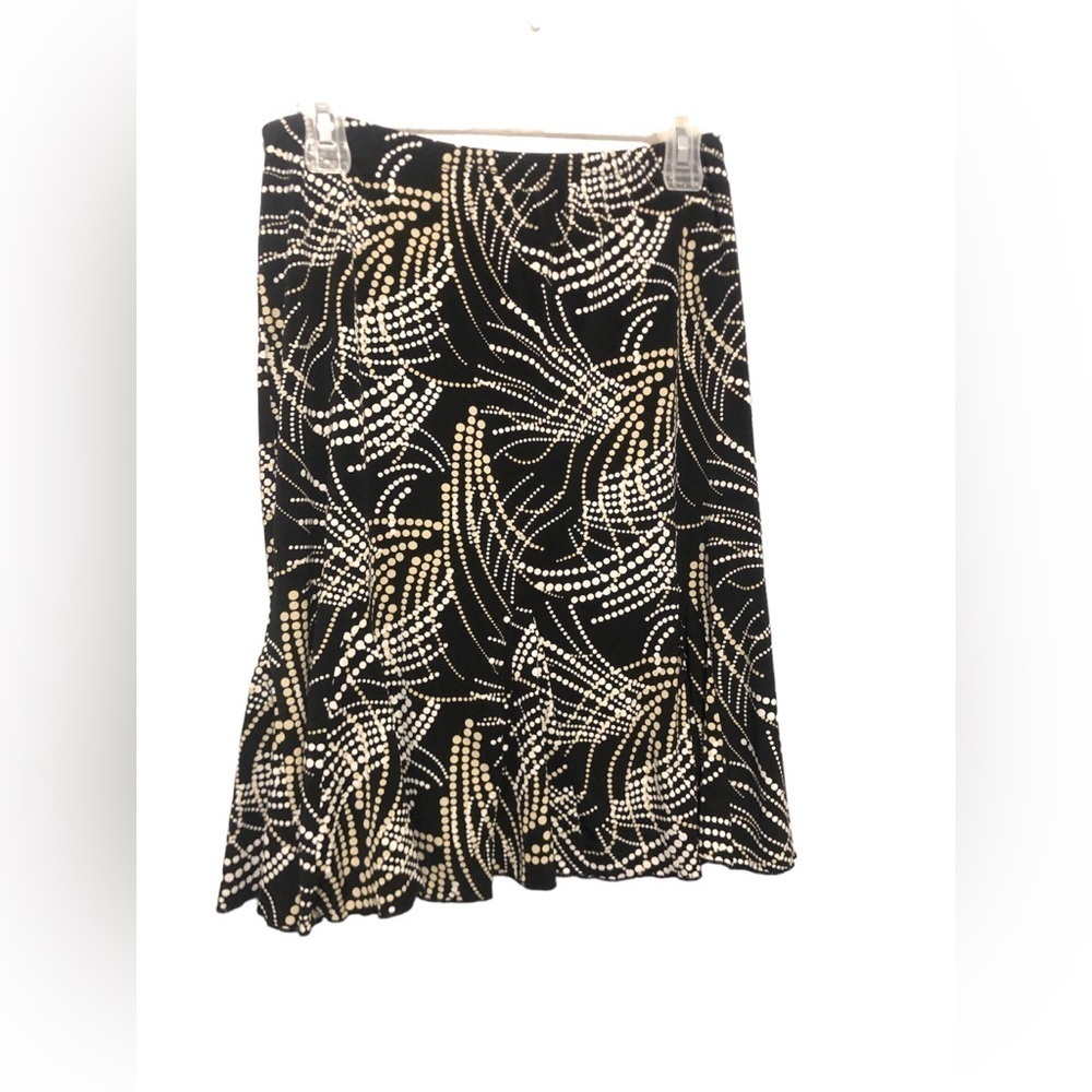 Women's Susan Lawrence Black Skirt with Cream Dot Swirl Print Size L